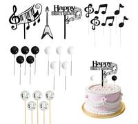 Godneei 24 Pcs Rock Music Cake Topper, Guitar Cake Decorations, Disco Ball Cake Topper, Happy Birthday Decorations for Wedding Party Birthday