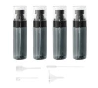 Godneei 4 Pieces 60ml Black Transparent Fine Mist Refillable Spray Bottles for Alcohol and Sanitizer, Portable Travel-Friendly Empty Container with 4 Pieces Transfer Kit