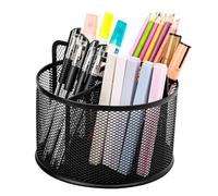 Godneei Desk Organiser, 360-Degree Rotating Pen Holder, Round Metal Mesh Pen Pots with 5 Compartments, Multifunctional Pencil Holder, Stationery Storage Desktop Organiser for Home, Office, School