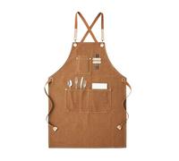 Godneei Heavy Duty Work Apron with 3 Pockets for Men & Women, Antifouling Canvas Tool Apron, Adjustable Neck & Waist Straps for BBQ, Cooking, Gardening, DIY, Brown, 127 cm