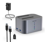GODO USB 3.0 to SATA I/II/III RGB Dual Bay Aluminum Hard Drive Dock for 2.5" SATA HDD SSD External Hard Drive, Support UASP, 2 x 16TB + 2 USB 3.0 Ports
