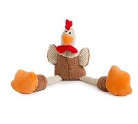 goDog Checkers Skinny Rooster Squeaky Plush Dog Toy, Chew Guard Technology - Brown, Large