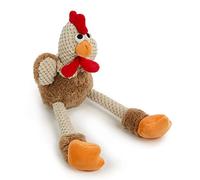 goDog Checkers Skinny Rooster with Chew Guard Technology Tough Plush Dog Toy, Small, Brown