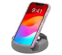 GoDonut Plus Desk Phone Stand Holder - Portable Travel Airplane, Nightstand and Home Office Accessories - with Charging Port Access - Compatible with iPhone, iPad, Switch and Tablet - Gray