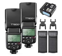 Godox 2-Pack TT600 Flash with X2T-C HSS 2.4G Wireless Master/Slaver Flash Speedlite & Receiver Godox X2T-C Remote Trigger Transmitter Kit Built-in Godox X System Compatible for Canon Cameras