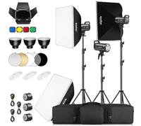 Godox 3-Pack SK300IIIV 900Ws Studio Strobe Flash Kit, 2026 Upgrade 300Ws Monolights, 2.4G Wireless System, Bowens Mount, Softboxes, Light Stands & Boom Arm for Portrait Photography (3*SK300IllV Kit)