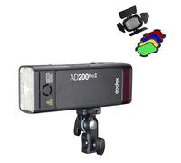 Godox AD200PROII Battery Flash with BD-07II Barndoor & Gels Set - 200W, 5800+200K, 32 Channels, 16 Groups, 500 Full Power Flashes Per Charge, Wireless Mode, 100m Transition Range, 907g