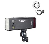 Godox AD200PROII Battery Flash with R200 Ring Flash Attachment - 200W, 5800+200K, 32 Channels, 16 Groups, 500 Full Power Flashes Per Charge, Wireless Mode, 100m Transition Range, 907g