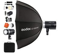 GODOX AD300 Pro Studio Portable Flash Kit with AD-S85W White 85cm Softbox, 300Ws Flash with TTL HSS 1/8000th High Speed Bi-Colour Modelling Lamp 3000K 6500K + 12 Month Extended Warranty Card (3 Yrs)