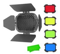 Godox BD-07 II Barn Door Kit for AD200Pro II H200 II Flash Head, 4-Leaf | Honeycomb Grid, Red, Yellow, Green & Blue Color Gels, Precise Light Shaping, Spill Control for Portrait, Product Photograph