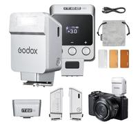 Godox iT22 S Mini Flash - iT22S Camera Flash for Sony with 7.4V 300mAh Battery Manual/TTL Modes 700+Flashes 1.5s Recycle Hot Shoe Flash with Diffuser/Color Filters Accessories for Sony Camera (Silver)