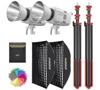 GODOX LE200Bi 220W Bi-Color COB LED Video Light Kit with 90×60cm Quick Release Softbox, 280cm / 9.18 FT Stand, 2800K-6500K, CRI 98+, Bluetooth/DMX Control for Studio, YouTube Filmmaking white-2PCS