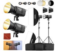 GODOX LE300Bi Light Kit, Godox Litemons LE300Bi Video Light with Softbox Light Stand, Bowens Mount, DMX/Bluetooth APP Control, NFC Connection, 2800K~6500K, 58900Lux@1m, CRI/TLCI98 (2 Pack LE300Bi Kit)