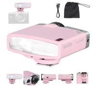 Godox Lux Junior Retro Camera Flash with Diffuser, Speedlite GN12 6000K±200K CCT, Automatic and Manual Modes 1/1-1/64 Flash Power, 28mm Focal Length for Canon Nikon Sony Fuji Olympus Cameras - Pink