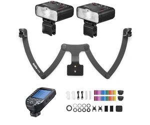 Godox MF12-K2 Flash Kit with 2PCS Macro Flash + XPROII-C Flash Trigger + MF-DB Bracket 2.4G Wireless Transmission Replacement for Canon for Portrait Dental Jewelry Photography
