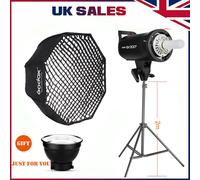 UK 2pcs Godox SK300II 300W 2.4G Flash+X1 trigger+2m stand Grid softbox+Barn door