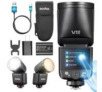 Godox V1 MID N 55W Round Head TTL 1/8000s HSS Flash for Nikon | Touchscreen, 2200mAh,650+ full flashes/charge ,1.7s recycle, 24-105mm, 2.4G X System For wedding/event/street photographer