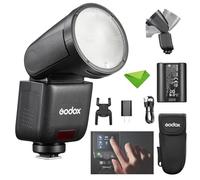 Godox V1 mid O V1midO TTL Flash for Olympus Panasonic, Touchscreen Round Head mini Flash, 1.7s Recycle Time, Approx. 650 Full Power Flashes, 2W LED Modeling Lamp, 1/8000 HSS, Li-ion Battery Speedlight