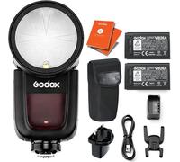 GODOX V1-O Round Head Camera Flash Speedlite Kit/w Spare VB26A Battery | HSS, 480 Full Power Shots, Lithium Battery for Olympus/Panasonic Cameras + 12 Month Extended Warranty Card (3 Yrs)