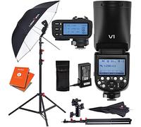 GODOX V1-O Round Head Camera Flash Speedlite Kit/w X2T Trigger, Light Stand, Reflective Umbrella & Stand Mount Compatible with Olympus/Panasonic Cameras + 12 Month Extended Warranty Card (3 Yrs)