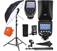 GODOX V1-O Round Head Camera Flash Speedlite Kit/w XPro Trigger, Light Stand, Reflective Umbrella & Stand Mount Compatible with Olympus/Panasonic Cameras + 12 Month Extended Warranty Card (3 Yrs)