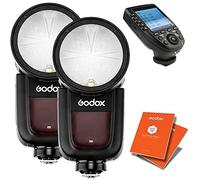 GODOX V1-O Twin Round Head Camera Flash Speedlite Kit with XPro-O Trigger HSS, 480 Full Power Shots, Lithium Battery for Olympus/Panasonic Camera + 12 Month Extended Warranty Card (3 Yrs)
