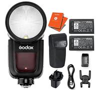 GODOX V1-S Round Head Camera Flash Speedlite Kit with Spare VB26A Battery | HSS, 480 Full Power Shots, 2600mAh Lithium Battery Compatible for Sony Cameras + 12 Month Extended Warranty Card (3 Yrs)