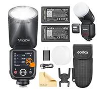 Godox V100-C V100C Round Head Camera Flash Camera Flash with 2 Batteries Godox VB30 2.4G Wireless TTL Speedlight Strobe,100Ws HSS 1/8000s with Li-Ion Battery for Canon Cameras