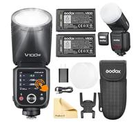Godox V100-N V100 N Round Head Flash Camera Flash with 2 Batteries Godox VB30 2.4G Wireless TTL Speedlight Strobe,100Ws HSS 1/8000s with Li-Ion Battery for Nikon Cameras