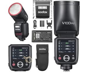 Godox V100N Round Head Flash Touch Screen, 100Ws Global Shutter Flash Sync 1/80000, 1/8000 HSS, Built-in Lithium Battery, 10 Level LED Modeling Lamp (GODOX V100N for Nikon)