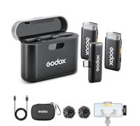 Godox WES2 Kit2 Wireless Lavalier Microphone for Android/USB C, 8H Battery Life, Dual Channel 2.4G Wireless Mic, 200m(656ft.) Range, Noise Cancelling with Charging Case for Vlogging, TikTok, Interview