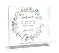 Godparent Gifts for Christening - Personalised Christening God Parent Gift - Clear Acrylic Block Decorative Signage Keepsake Godparent Thank you