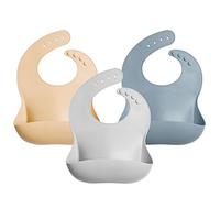 GODR7OY Bibs Baby Bibs, Soft and Foldable Weaning Bibs, Light Adjustable Bib with Wide Food Crumb Catcher Pocket, 3PCS Silicone Bibs for Babies, Natural & Gray