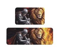 God'S Armor Lion Warrior Prayer Rug Cushioned Kitchen Rugs Sets Of 2 Comfort Standing Mat For Home Decor Sink,Kitchen Mats For Floor Non Slip Washable ，Laundr 17"X47"+17"X30"