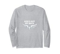 God's Got My Back: Faithful Angelic Wings Cross Long Sleeve T-Shirt, Adult Unisex, Heather Grey, M