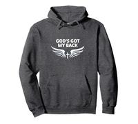 God's Got My Back: Faithful Angelic Wings Cross Pullover Hoodie, Adult Unisex, Dark Heather Grey, XL