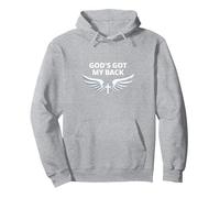 God's Got My Back: Faithful Angelic Wings Cross Pullover Hoodie, Adult Unisex, Heather Grey, L