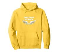 God's Got My Back: Faithful Angelic Wings Cross Pullover Hoodie, Adult Unisex, Lemon, M