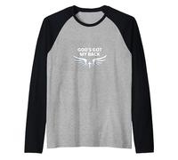 God's Got My Back: Faithful Angelic Wings Cross Raglan Baseball Tee, Men, Black/Athletic Heather, XL