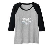 God's Got My Back: Faithful Angelic Wings Cross Raglan Baseball Tee, Women, Black/Athletic Heather, S