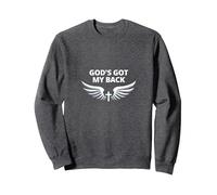 God's Got My Back: Faithful Angelic Wings Cross Sweatshirt, Adult Unisex, Dark Heather Grey, S
