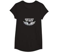 God's Got My Back: Faithful Angelic Wings Cross T-Shirt, Girls, Black, Small