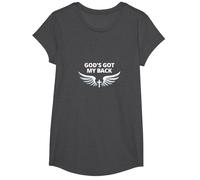God's Got My Back: Faithful Angelic Wings Cross T-Shirt, Girls, Dark Heather Grey, Large
