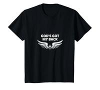 God's Got My Back: Faithful Angelic Wings Cross T-Shirt, Kids, Black, 3 Years