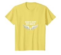 God's Got My Back: Faithful Angelic Wings Cross T-Shirt, Kids, Lemon, 3 Years