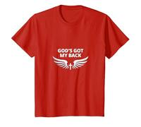 God's Got My Back: Faithful Angelic Wings Cross T-Shirt, Kids, Red, 6 Years