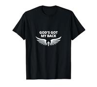 God's Got My Back: Faithful Angelic Wings Cross T-Shirt, Men, Black, 6XL