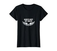 God's Got My Back: Faithful Angelic Wings Cross T-Shirt, Women, Black, 3XL