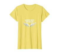 God's Got My Back: Faithful Angelic Wings Cross T-Shirt, Women, Lemon, XL