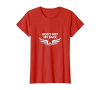 God's Got My Back: Faithful Angelic Wings Cross T-Shirt, Women, Red, M